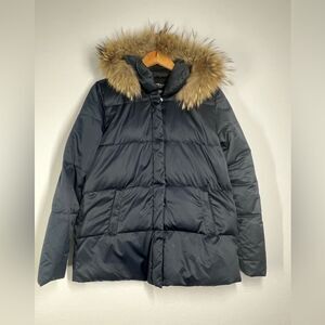 Cyrillus Paris Hooded Puffer Coat Down raccoon fur size 6